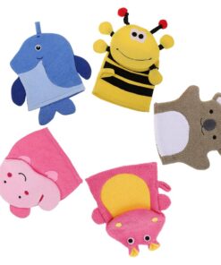 VALICLUD 5 Stück Pack Badehandschuhe Peelinghandschuhe aus Baumwollmischgewebe mit Tiermotiven Körperpeeling und Reinigungshandschuhe für Dusche und Reise
