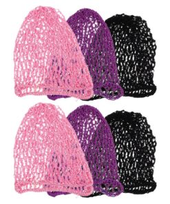 Healvian 6-teiliges gestricktes Haarwickelnetz – Netz-Snood-Mütze aus Viskose-Strick, gehäkelte Haarwickel, Schlafkappe, große Abdeckung, Ornament-Zubehör für professionellen Schlaf und den