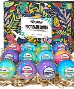 HOSPAN Bio-Fußbadebomben-Geschenkset, 12 ätherische Öle reich an Füßen, für Mama und Papa, handgefertigte Fußspalpumpe mit wunderbaren Blasen, perfekt für Ca