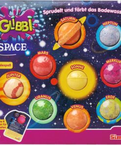 Simba Glibbi Space Badebomben – Sprudelbäder mit Farbwechsel für Kinder, 9 Badebomben zu Sonne & Planeten, inkl. Infokarten zu Saturn, Erde, Mars & Co., buntes Lernspielzeug ab 3 Jahren