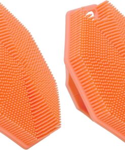 Alyvisun Silikon Körperbürste Dusche mit Haken und Saugnapf, Körpermassagebürste Badebürste [Sanftes Peeling und Massage], Silicone Body Scrubber für Alle Hauttypen (Orange) (Packung mit 2)