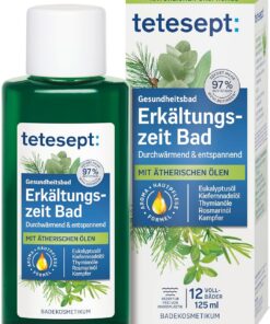 tetesept Erkältungszeit Bad – 1 x 125 ml – Gesundheitsbad für die kalte Jahreszeit mit 5 ätherischen Ölen – Wohltuender Badezusatz zur Entspannung von Körper und Geist