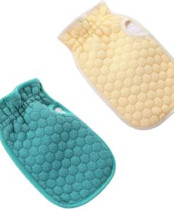 Peeling-Duschbad-Handschuh für Dusche, Spa und Körperpeeling, weich, für Männer, Frauen und Kinder, Gelb + Grün, 2 Stück