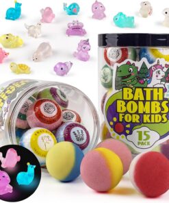 Kinder Badekugeln mit Überraschung, 15 Stück Geschenkset in Flasche mit versteckten Spielzeugen, natürliche und organische Sprudelspielzeug für Mädchen und Jungen