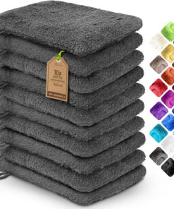 NatureMark 10x Waschhandschuhe aus Frottee 100% Baumwolle – Weich und Robust, Ideal für die tägliche Pflege und Gäste – Anthrazit Grau, 15x21 cm