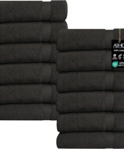 A1HC Waschlappen-Set (33 x 33 cm), 500 g/m², 100 % ringgesponnene Baumwolle, OEKO-TEX Green zertifiziert, Zero Twist, ultraweich, schnell trocknend und sehr saugfähig, weiche Waschlappen (schwarzer