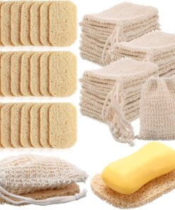 Mumufy 48-teiliges Seifensäckchen-Set, 24 Stück, Reiseseifenbeutel, Körperpeeling-Schwamm, Seife, Luffa, Seifenschrubber für Körper, Bad, Dusche, Hotel, Reinigung, Beige