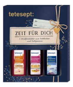 tetesept Bäder Geschenkset Zeit für Dich - Badezusatz Probierset mit Geschenkanhänger - das ideale Präsent für jeden Anlass - 1 x Wohlfühlbäder Badeset (3 x 20 ml)